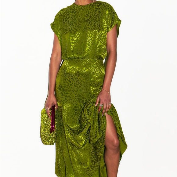Never Fully Dressed Green Jacquard Erin Animal Print Maxi Dress - Picture 1 of 6